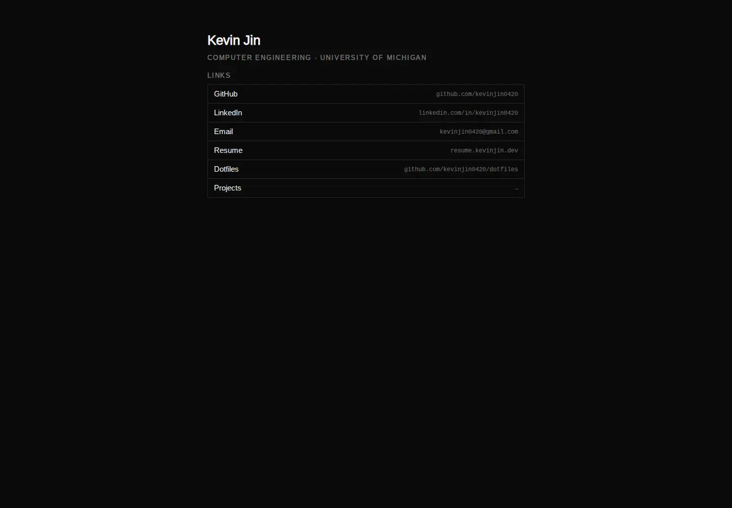 Screenshot of kevinjin.dev