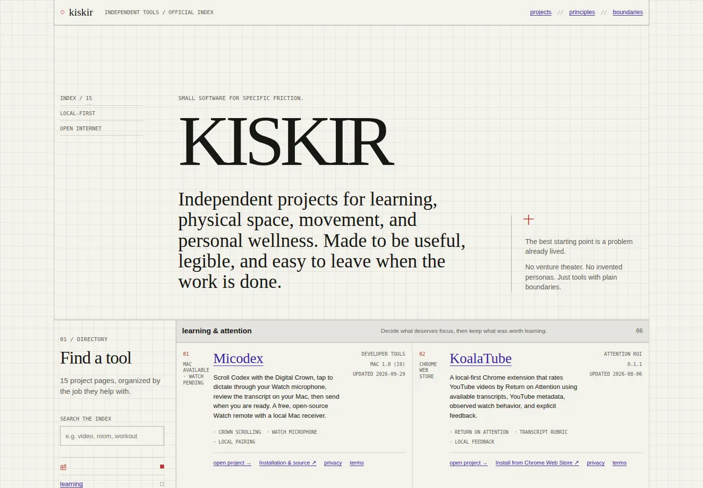 Captured homepage of kiskir.dev in the current scan