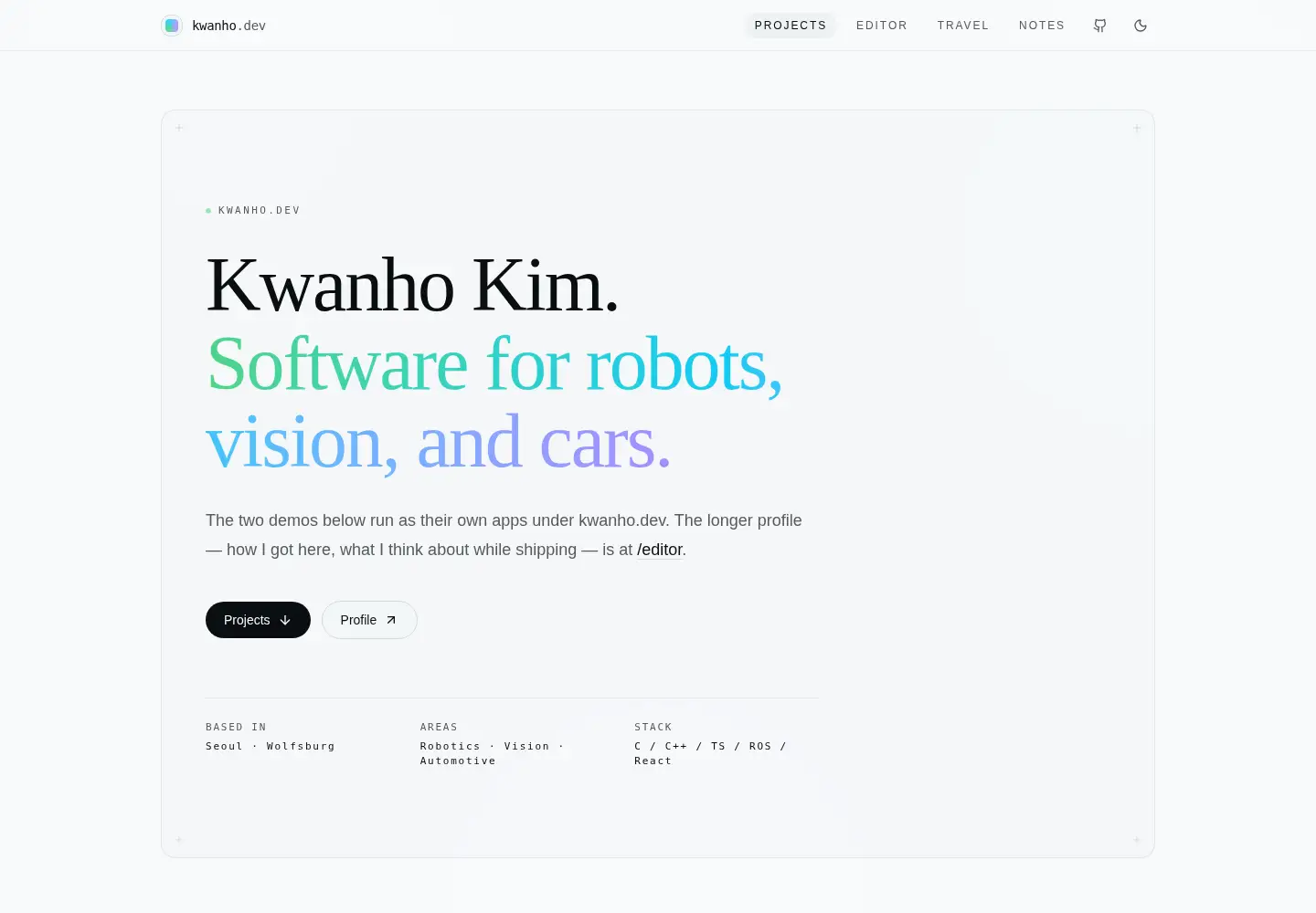 Captured homepage of kwanho.dev in the current scan