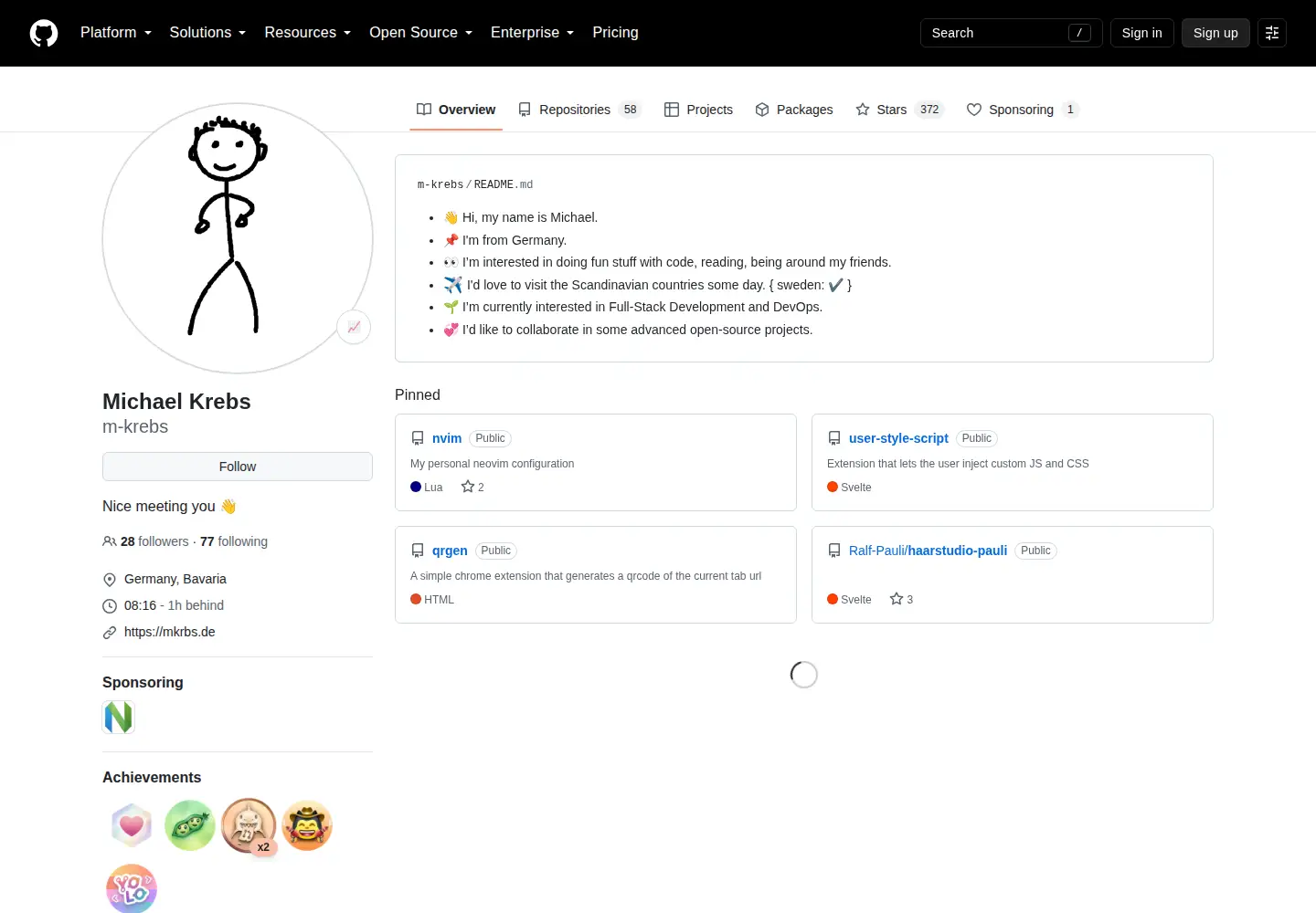 Captured homepage of m-krebs.dev in the current scan