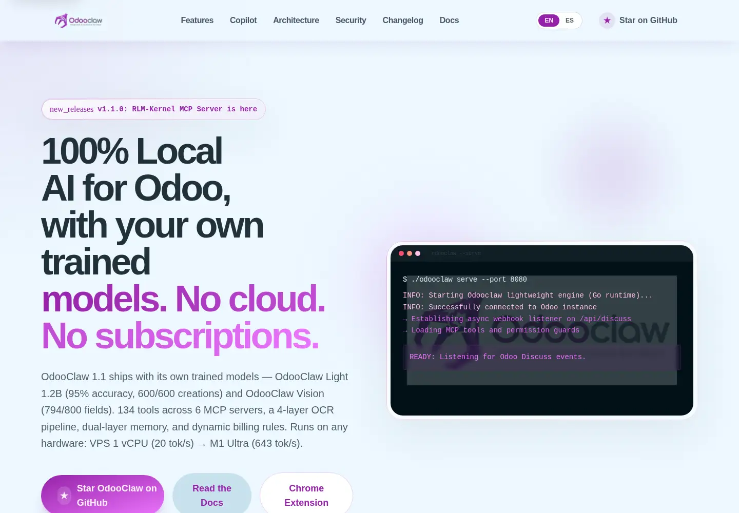 Screenshot of odooclaw.dev