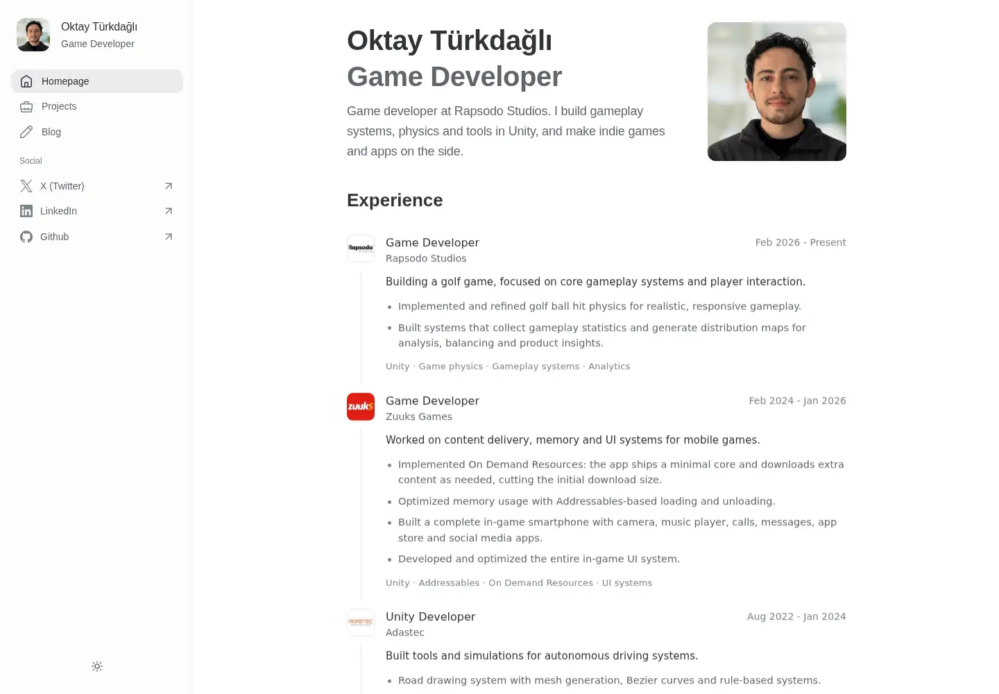 Captured homepage of oktayturkdagli.dev in the current scan