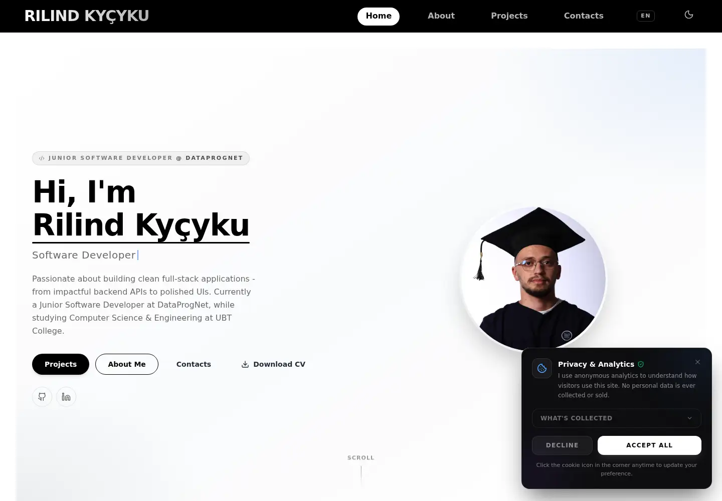 Captured homepage of rilindkycyku.dev in the current scan