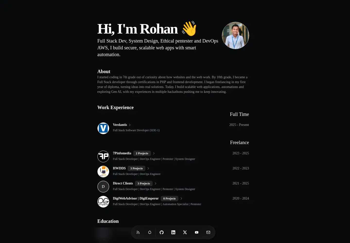 Captured homepage of rohanprajapati.dev in the current scan