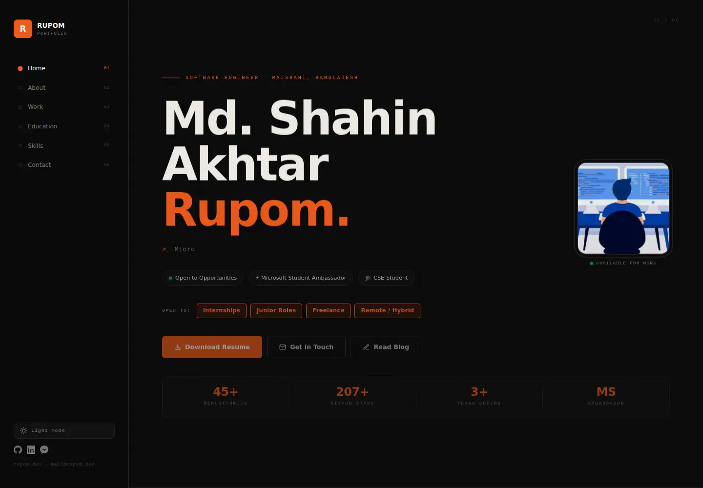 Captured homepage of rupom.dev in the current scan