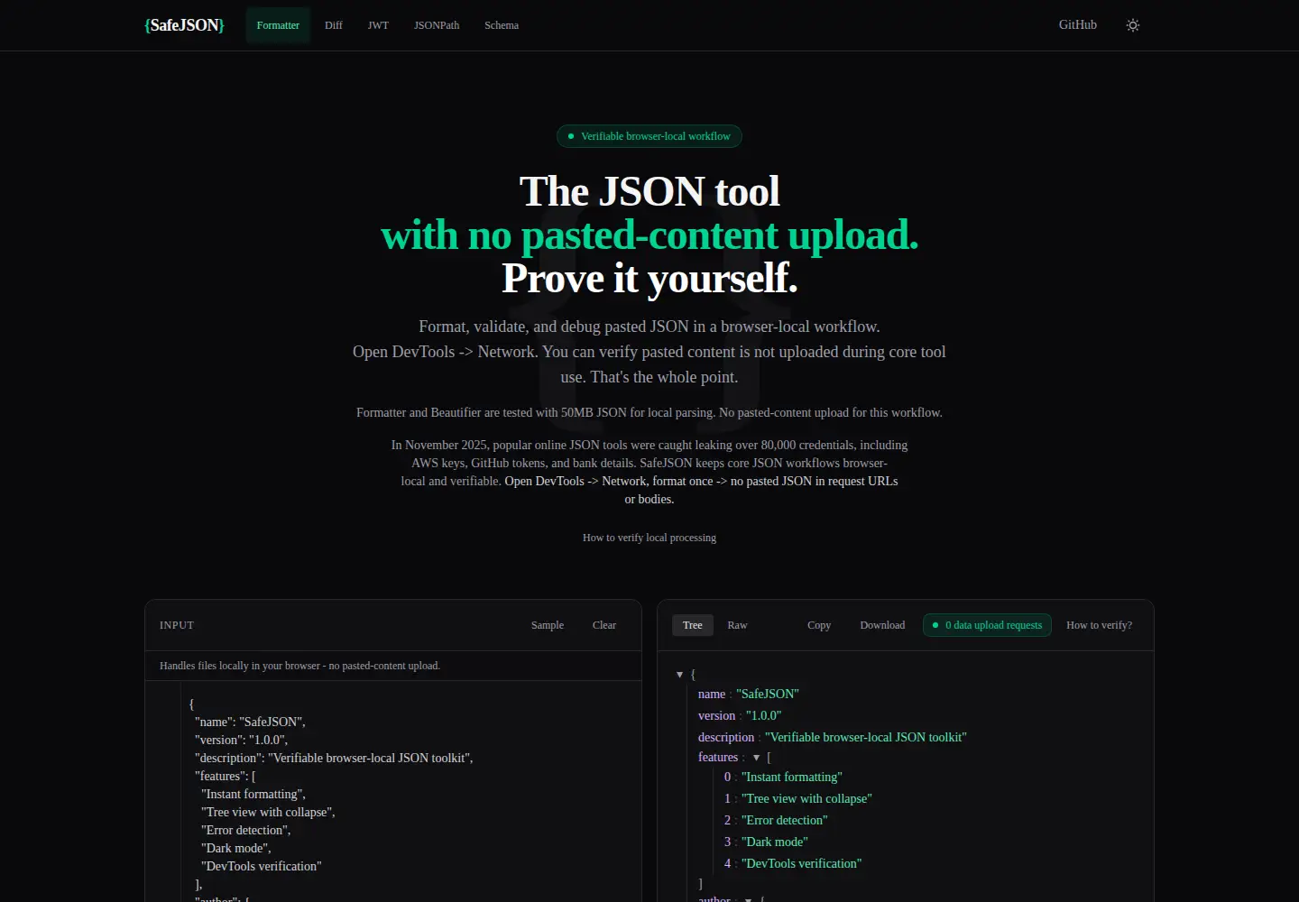 Screenshot of safejson.dev