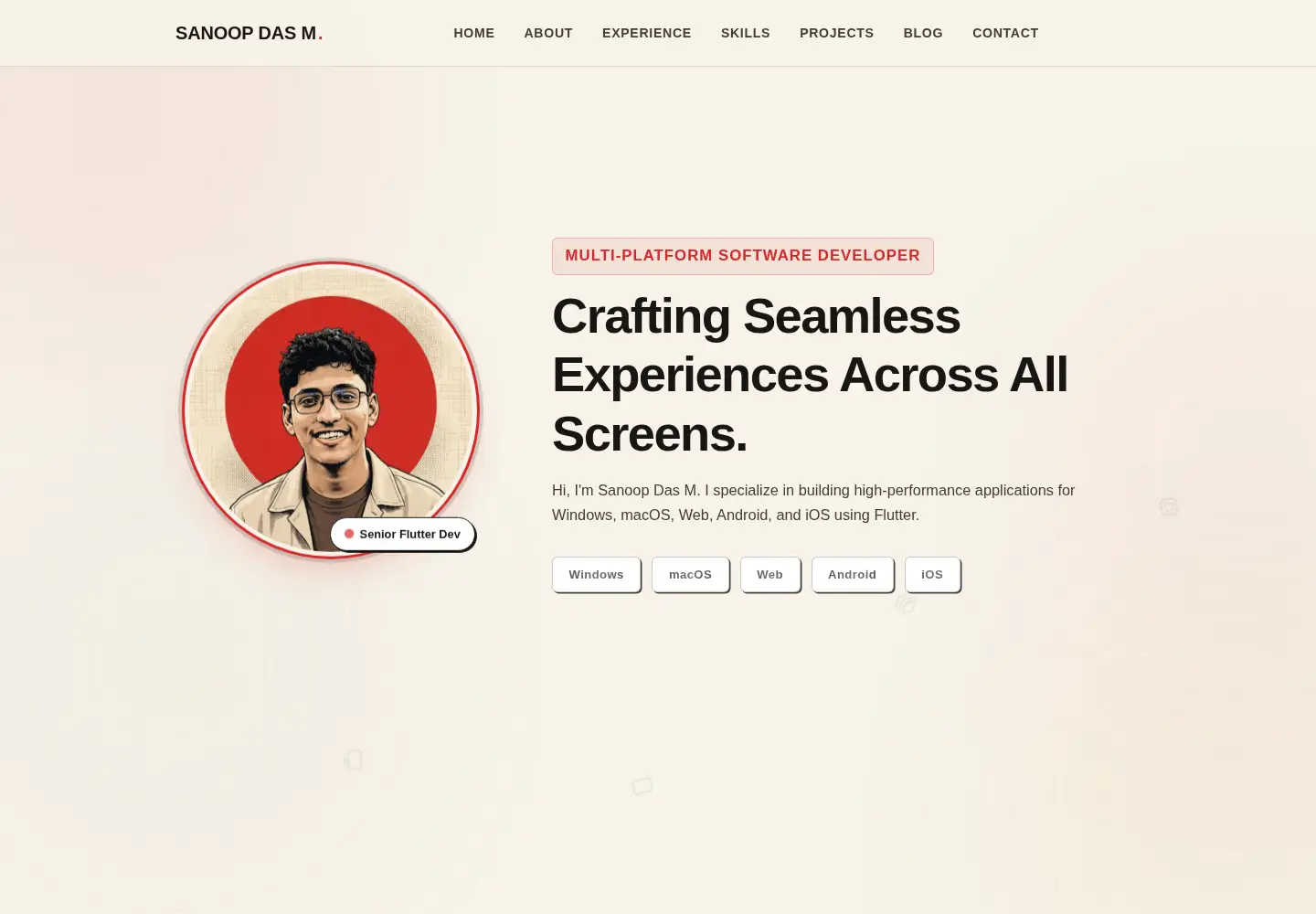 Captured homepage of sanoop.dev in the current scan