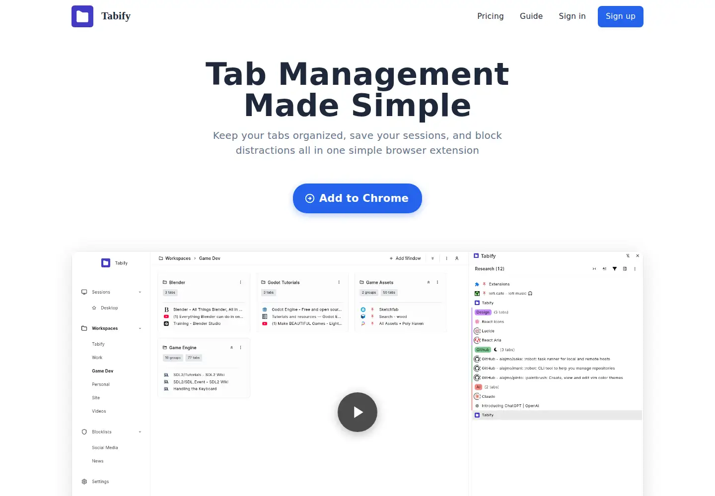 Screenshot of tabify.dev