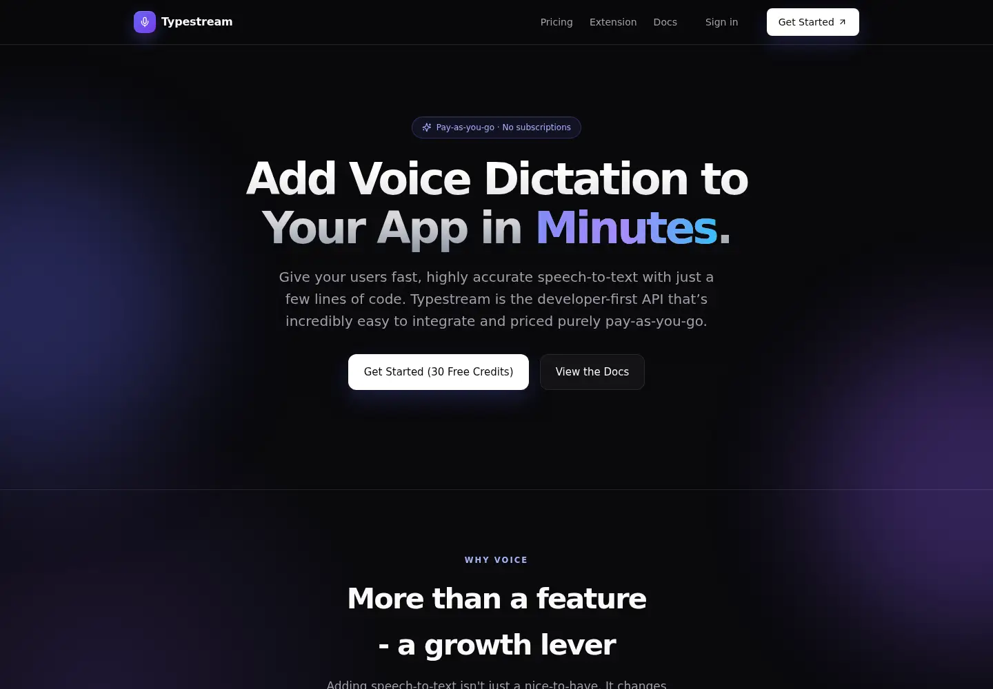Captured homepage of typestream.dev in the current scan