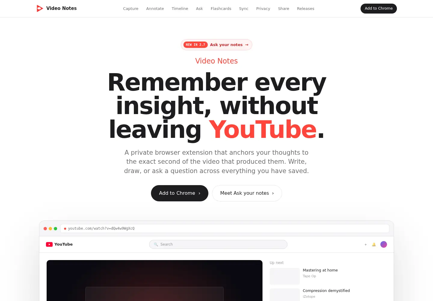 Captured homepage of videonotes.dev in the current scan