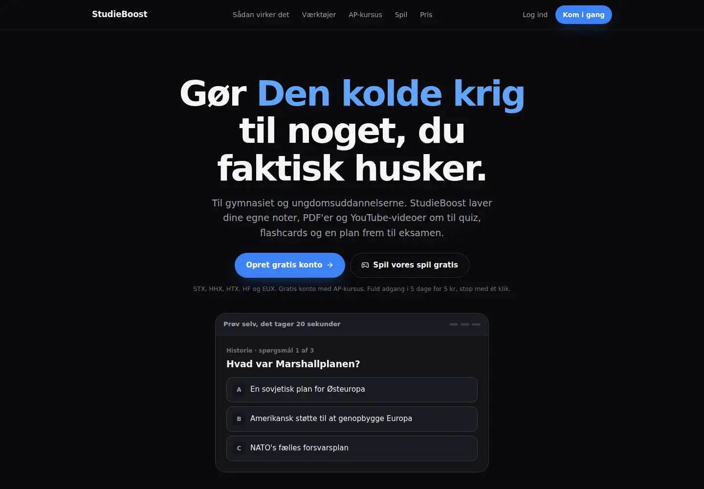 Captured homepage of studieboost.dk in the current scan
