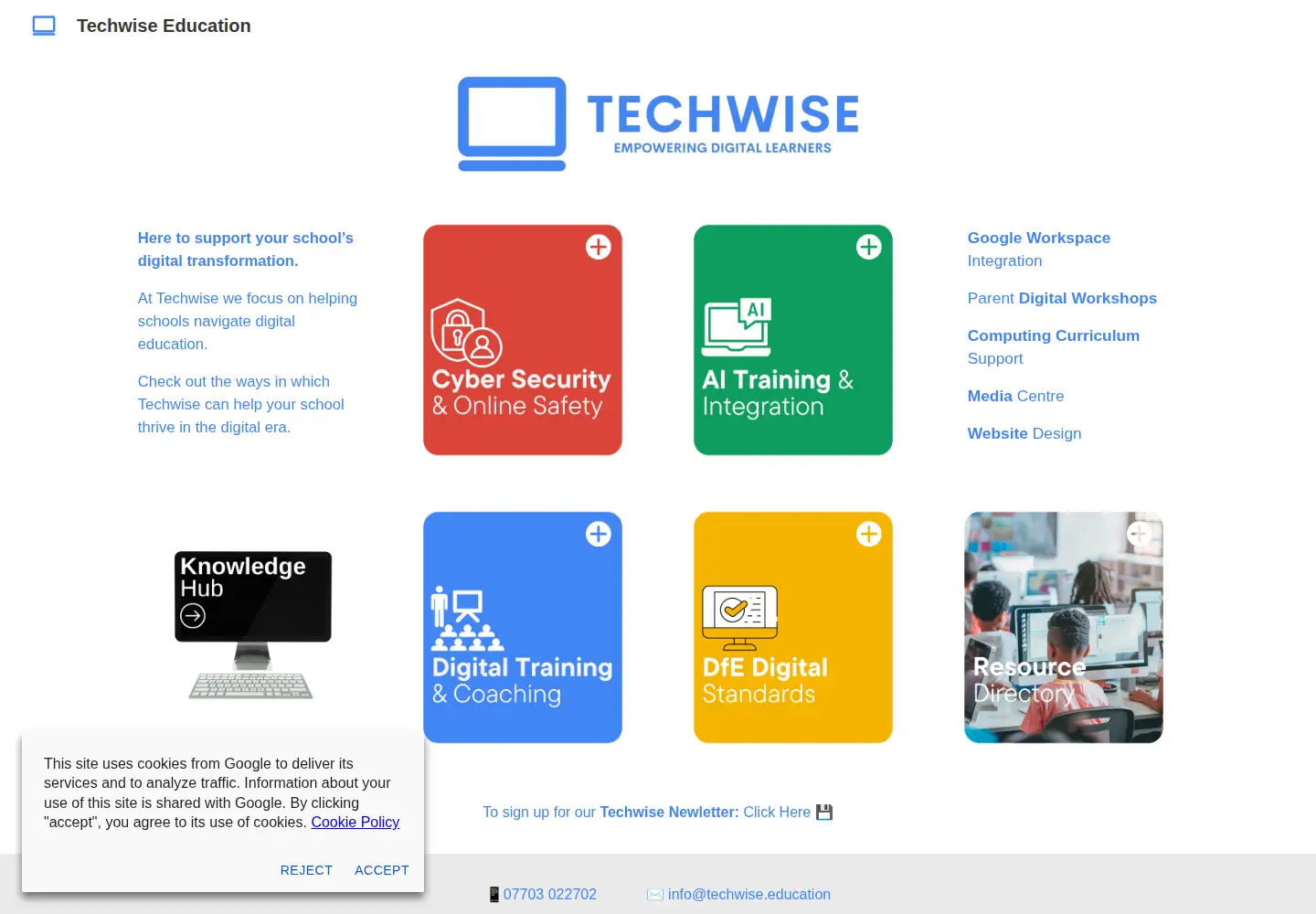 Captured homepage of techwise.education in the current scan