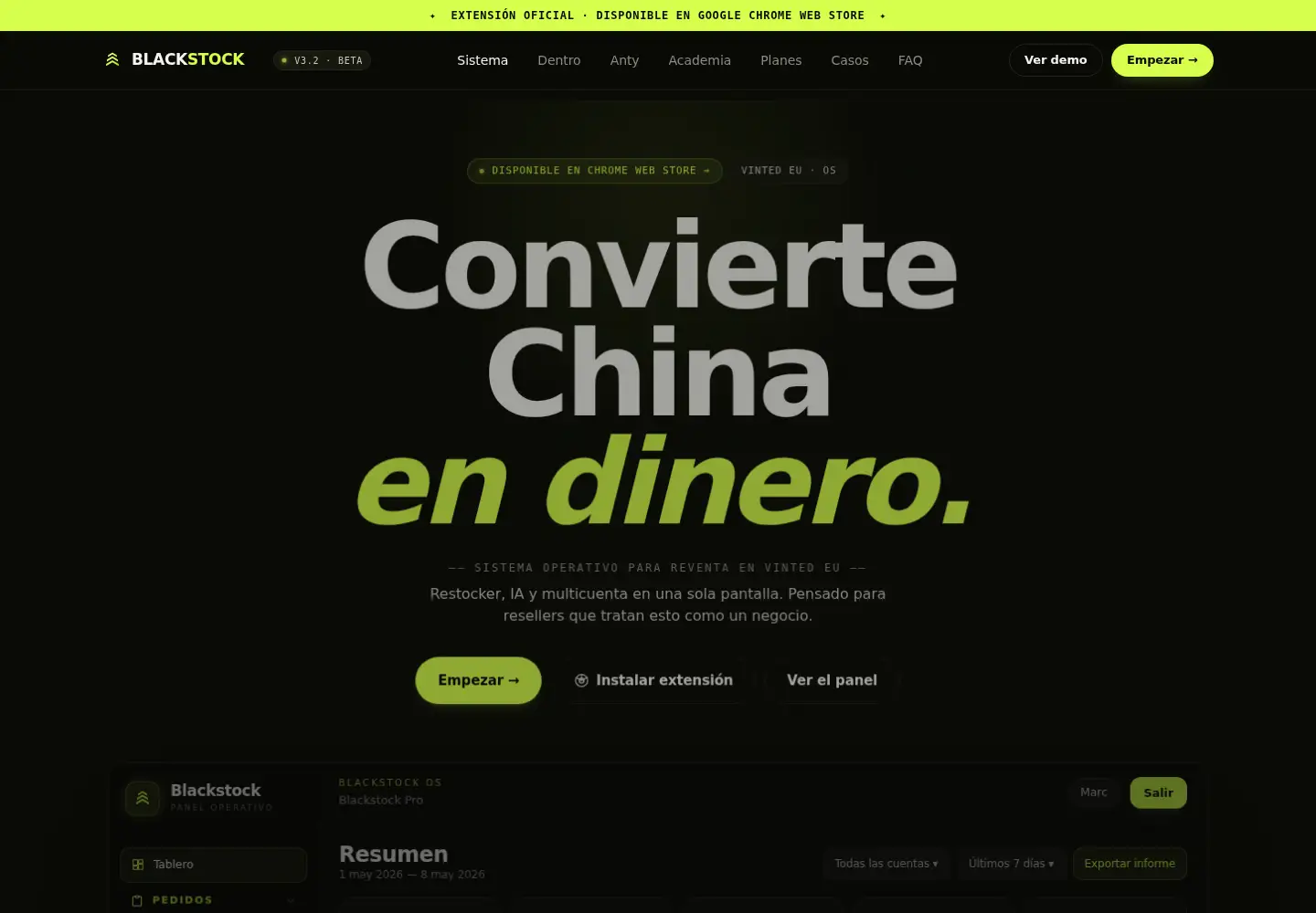 Captured homepage of blackstock.es in the current scan