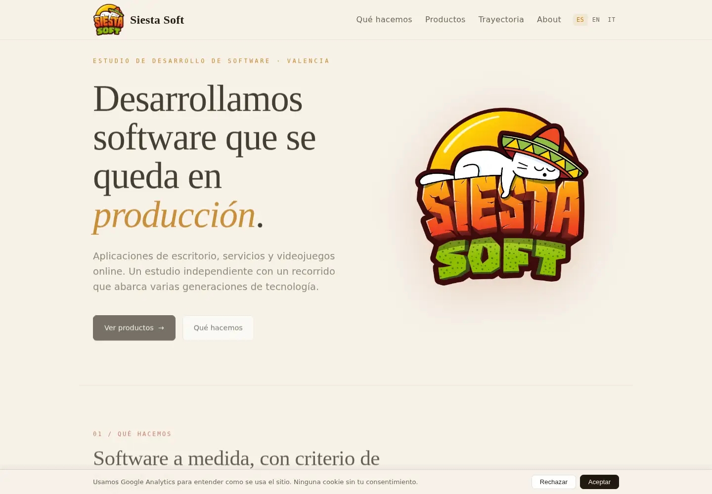 Captured homepage of siestasoft.es in the current scan