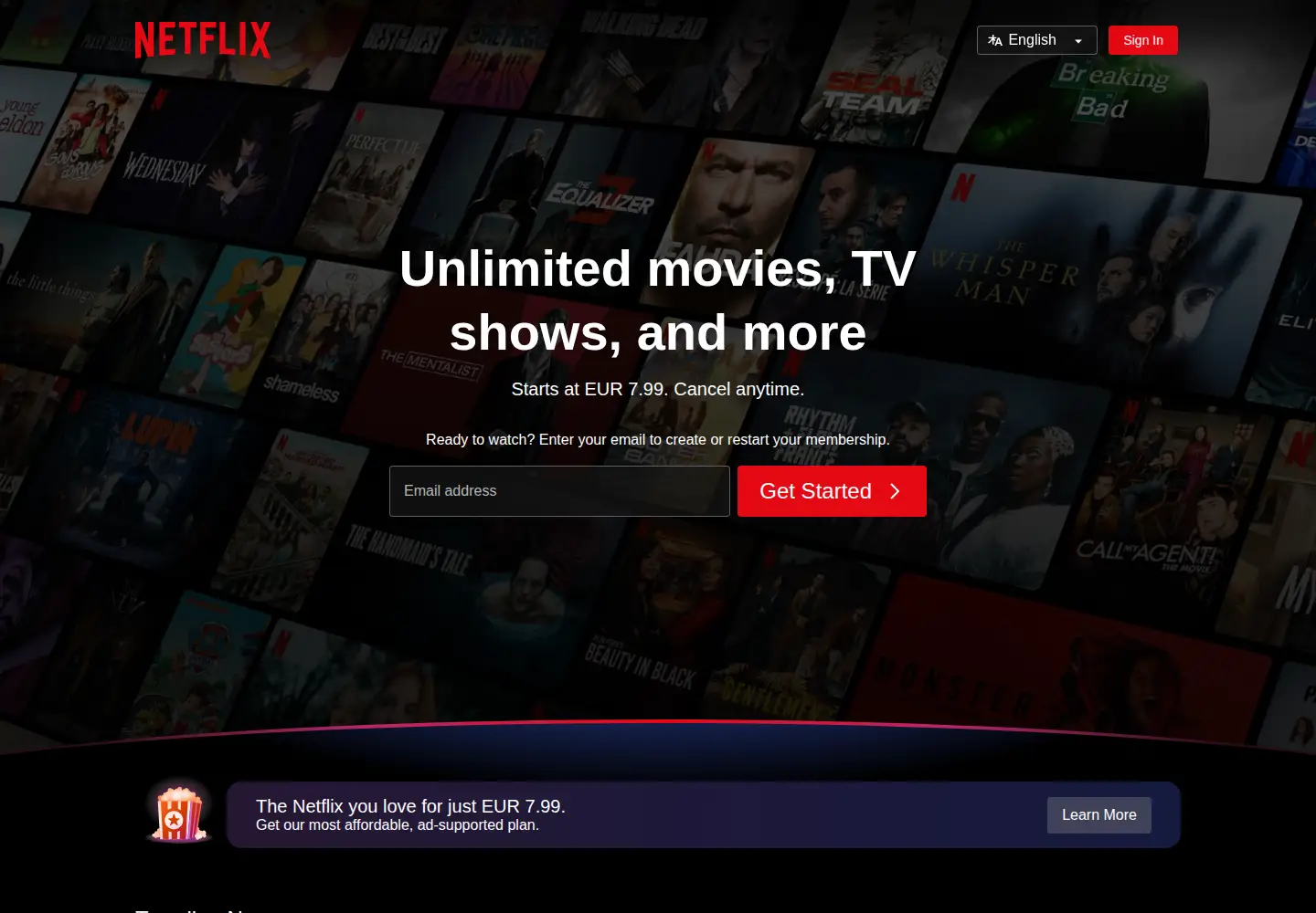 Screenshot of netflix.com