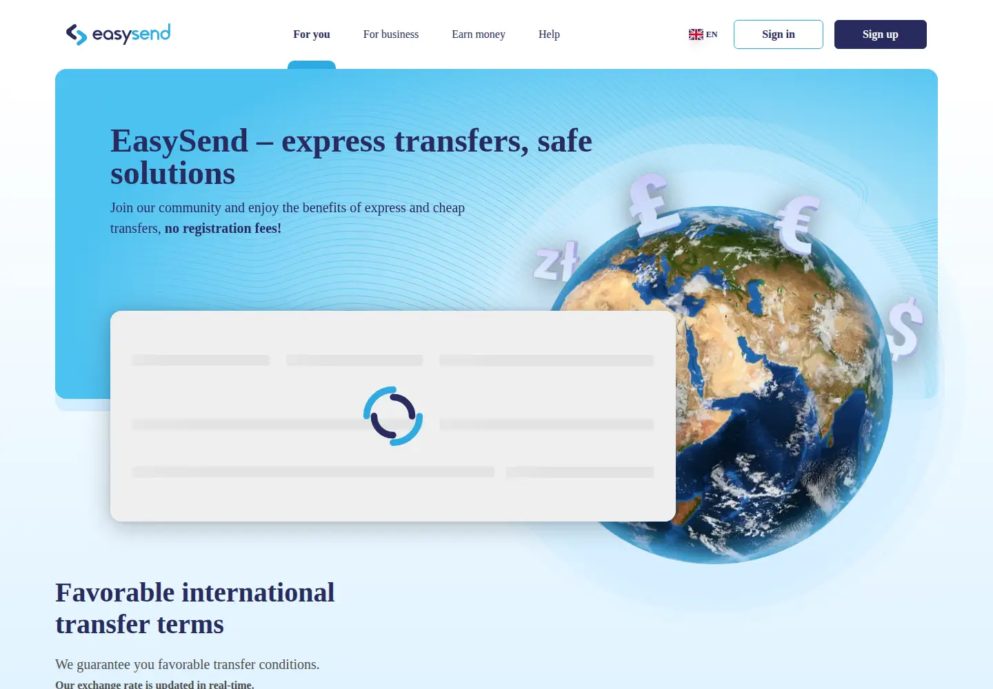Captured homepage of easysend.eu in the current scan