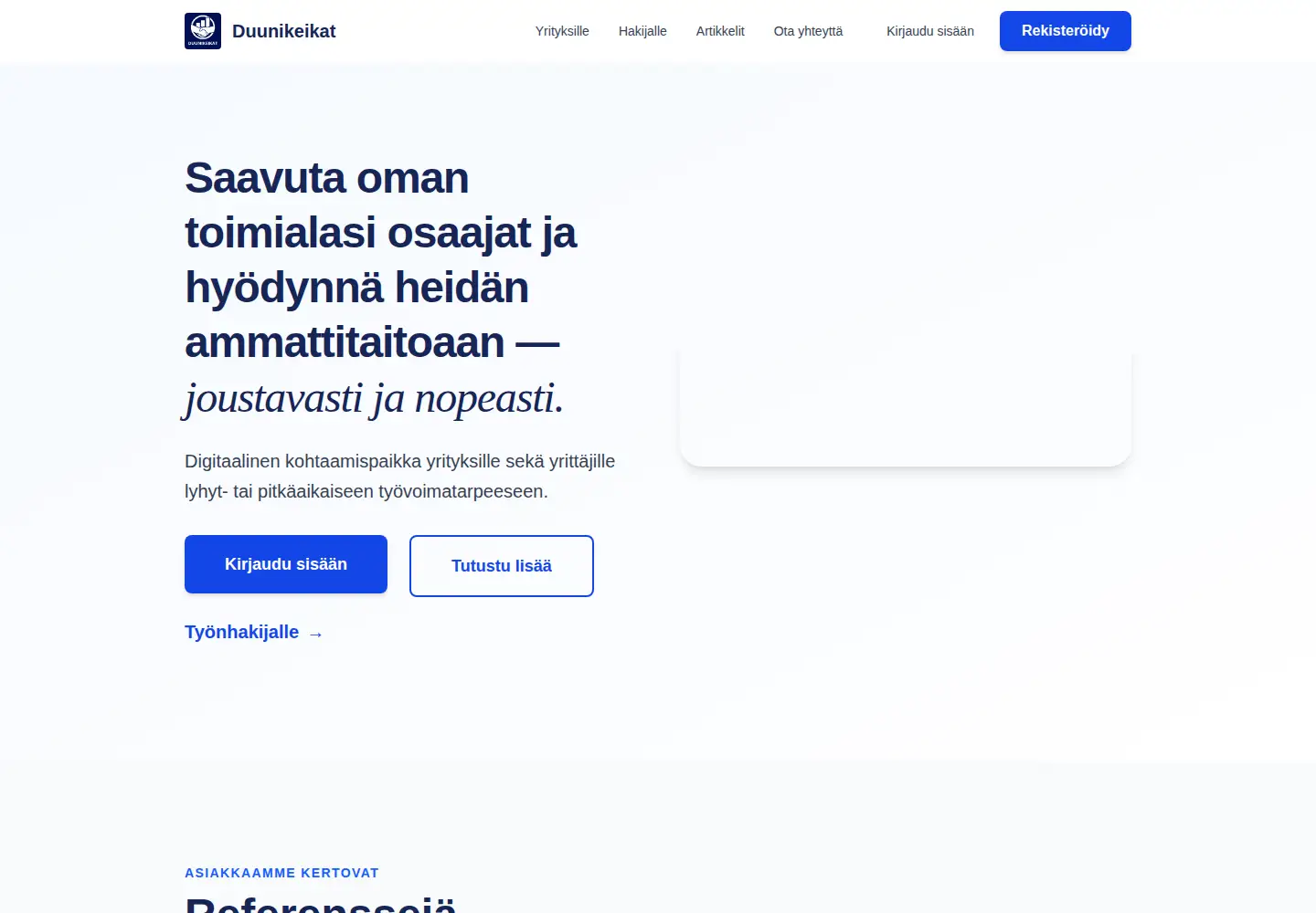 Captured homepage of duunikeikat.fi in the current scan