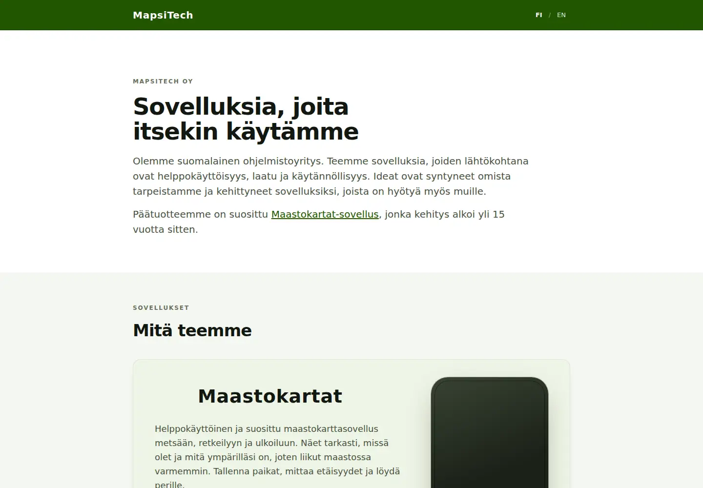 Captured homepage of mapsitech.fi in the current scan