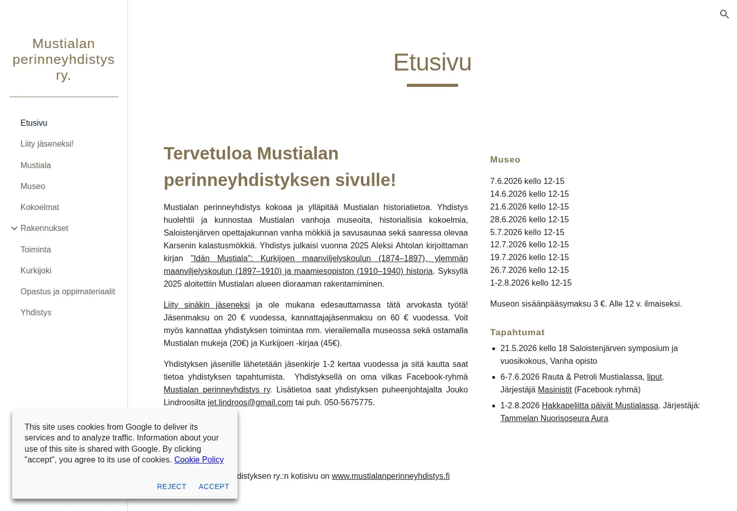 Captured homepage of mustialanperinneyhdistys.fi in the current scan