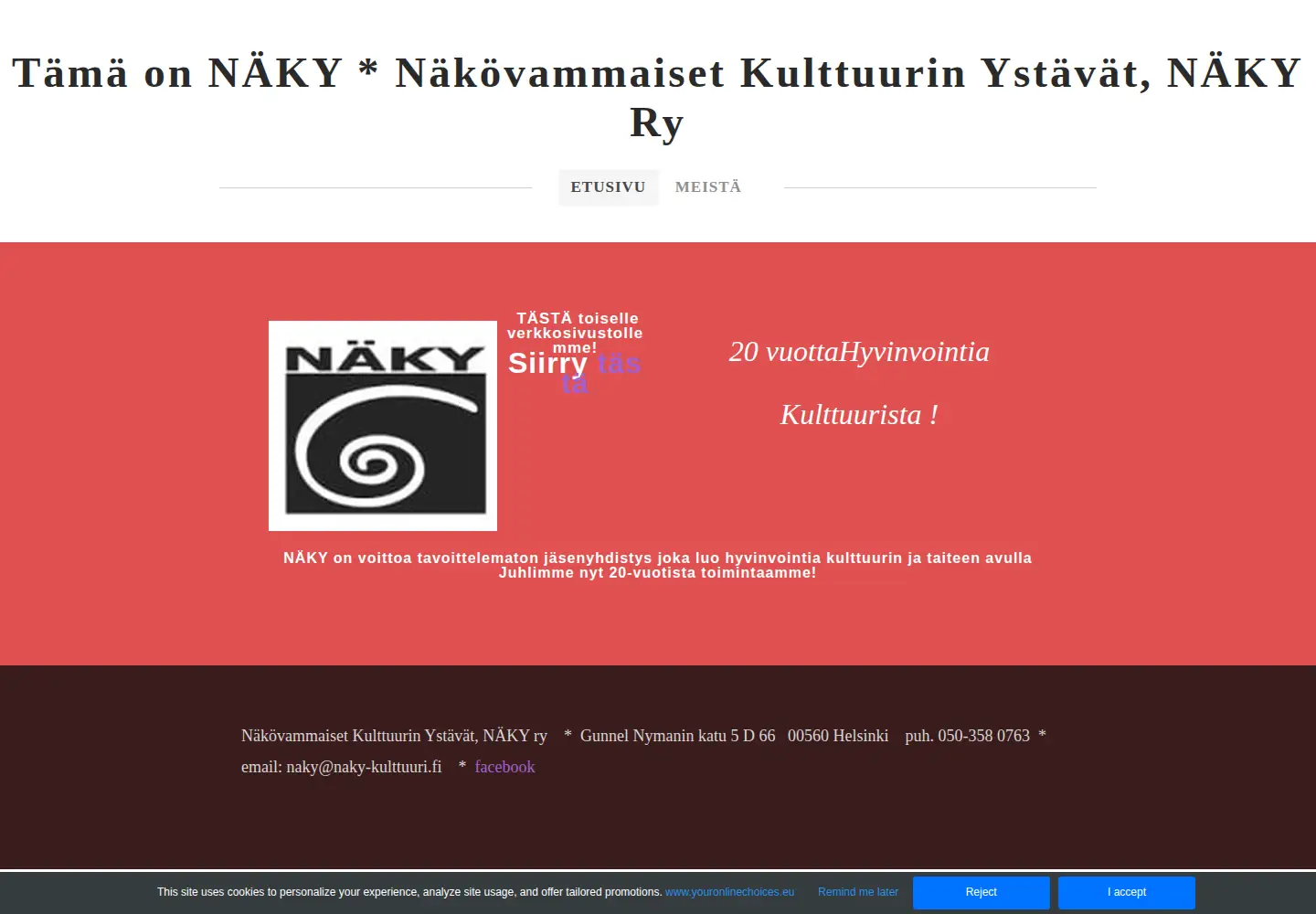 Captured homepage of naky-kulttuuri.fi in the current scan