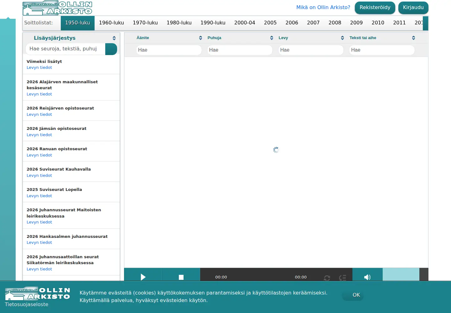 Screenshot of ollinarkisto.fi