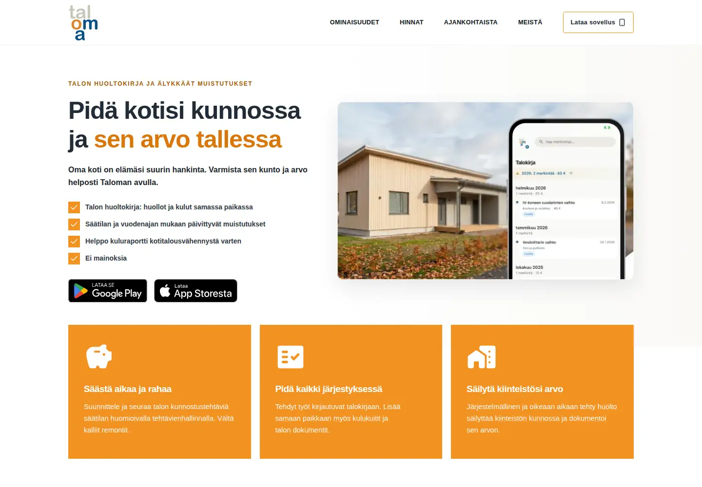 Captured homepage of taloma.fi in the current scan