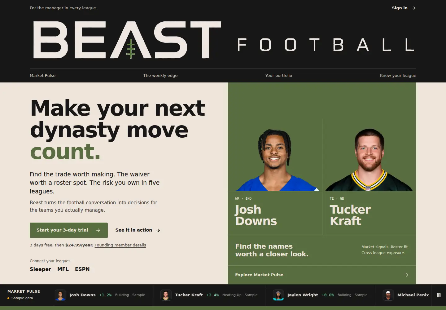 Captured homepage of beast.football in the current scan