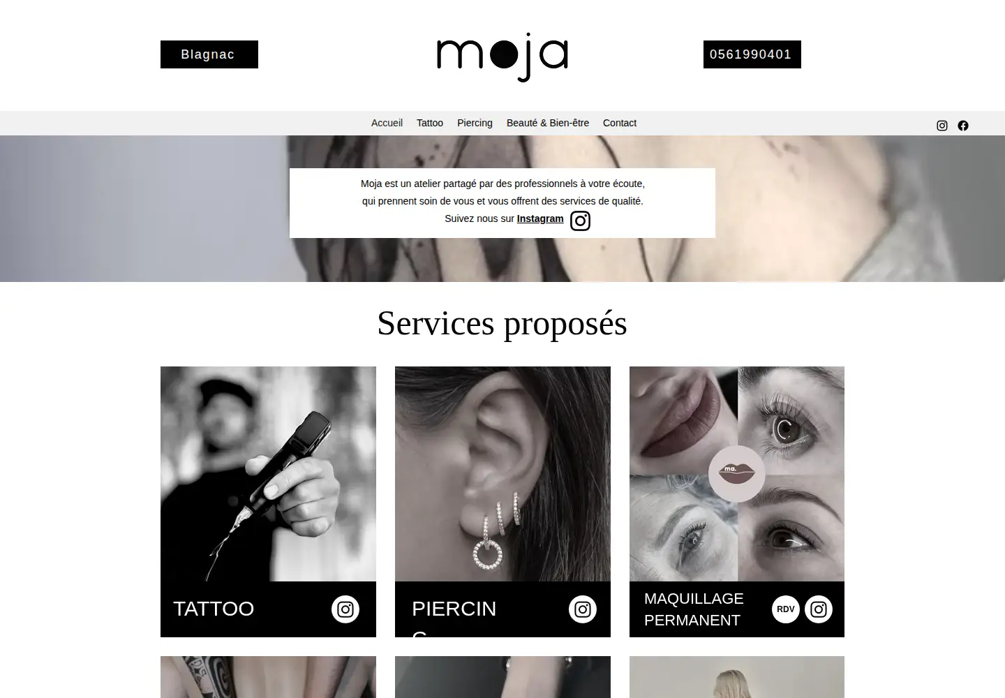 Captured homepage of atelier-moja.fr in the current scan