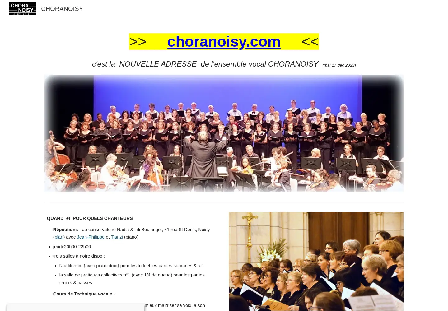 Captured homepage of choranoisy.fr in the current scan