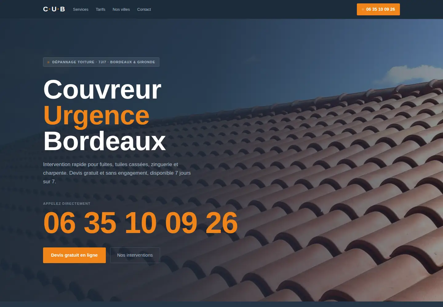 Screenshot of couvreur-urgence-bordeaux.fr