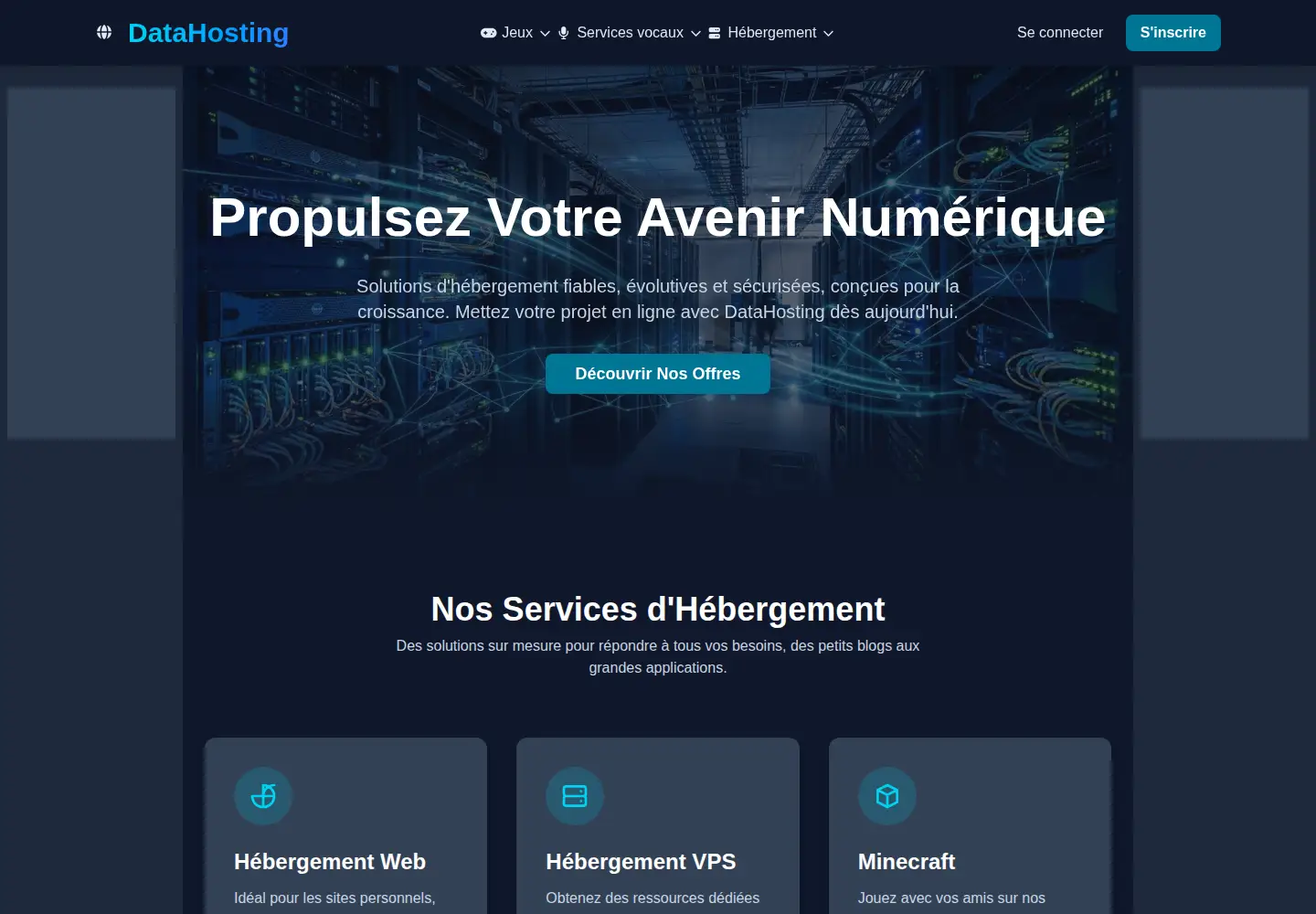 Captured homepage of datahosting.fr in the current scan