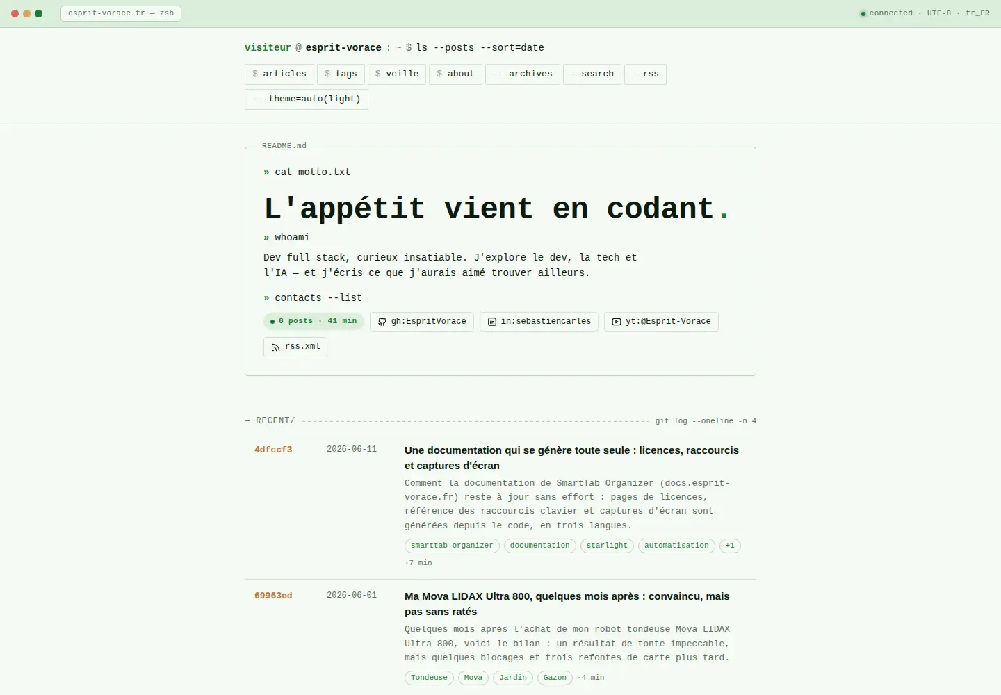 Captured homepage of esprit-vorace.fr in the current scan