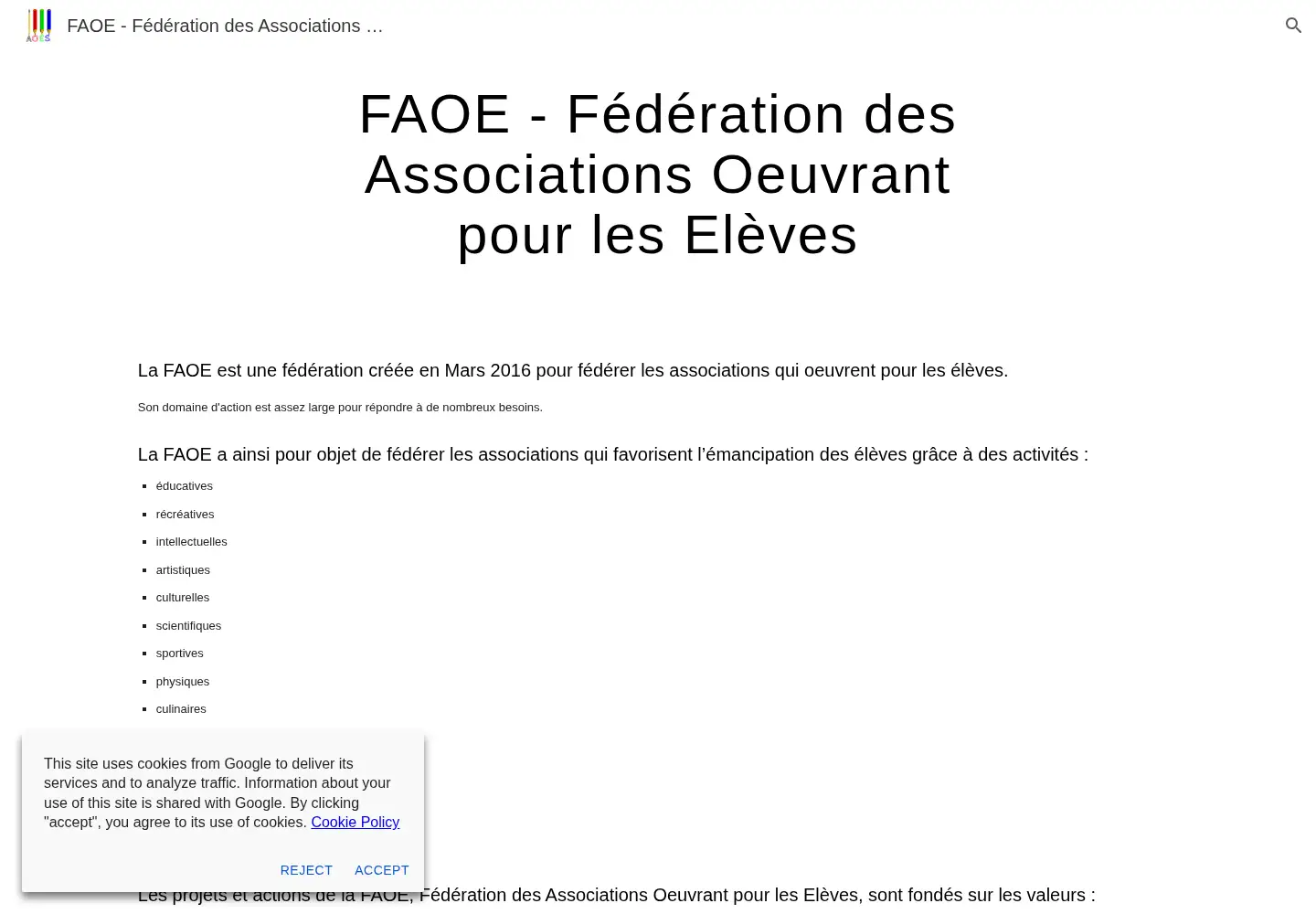 Captured homepage of faoe.fr in the current scan