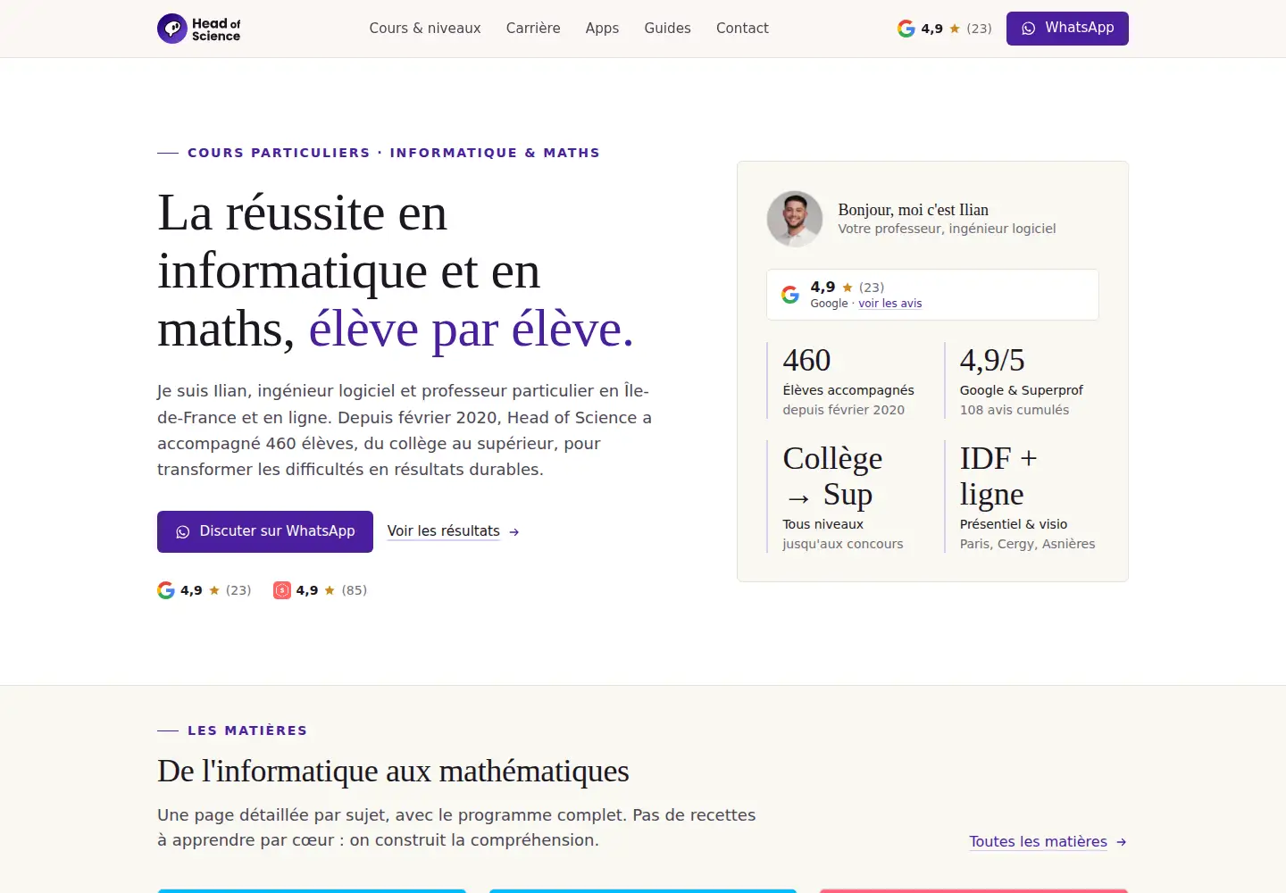 Captured homepage of headofscience.fr in the current scan