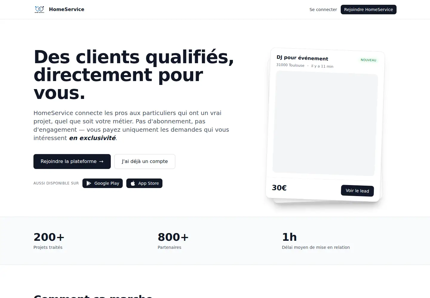 Captured homepage of homeservice-pro.fr in the current scan