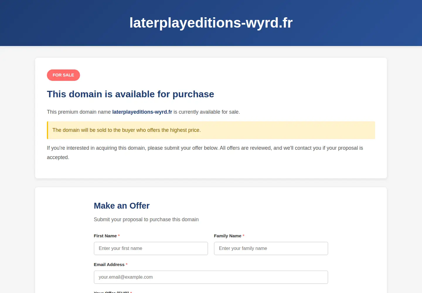 Captured homepage of laterplayeditions-wyrd.fr in the current scan