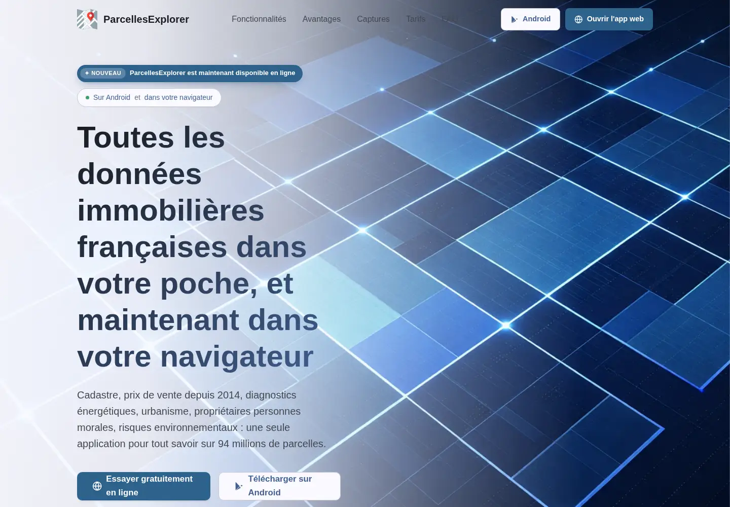 Captured homepage of parcelles-explorer.fr in the current scan