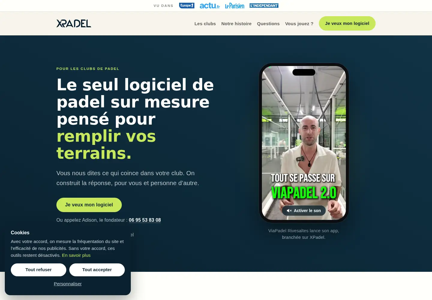 Captured homepage of xpadel-app.fr in the current scan