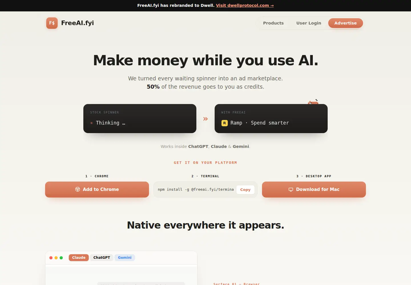 Captured homepage of freeai.fyi in the current scan