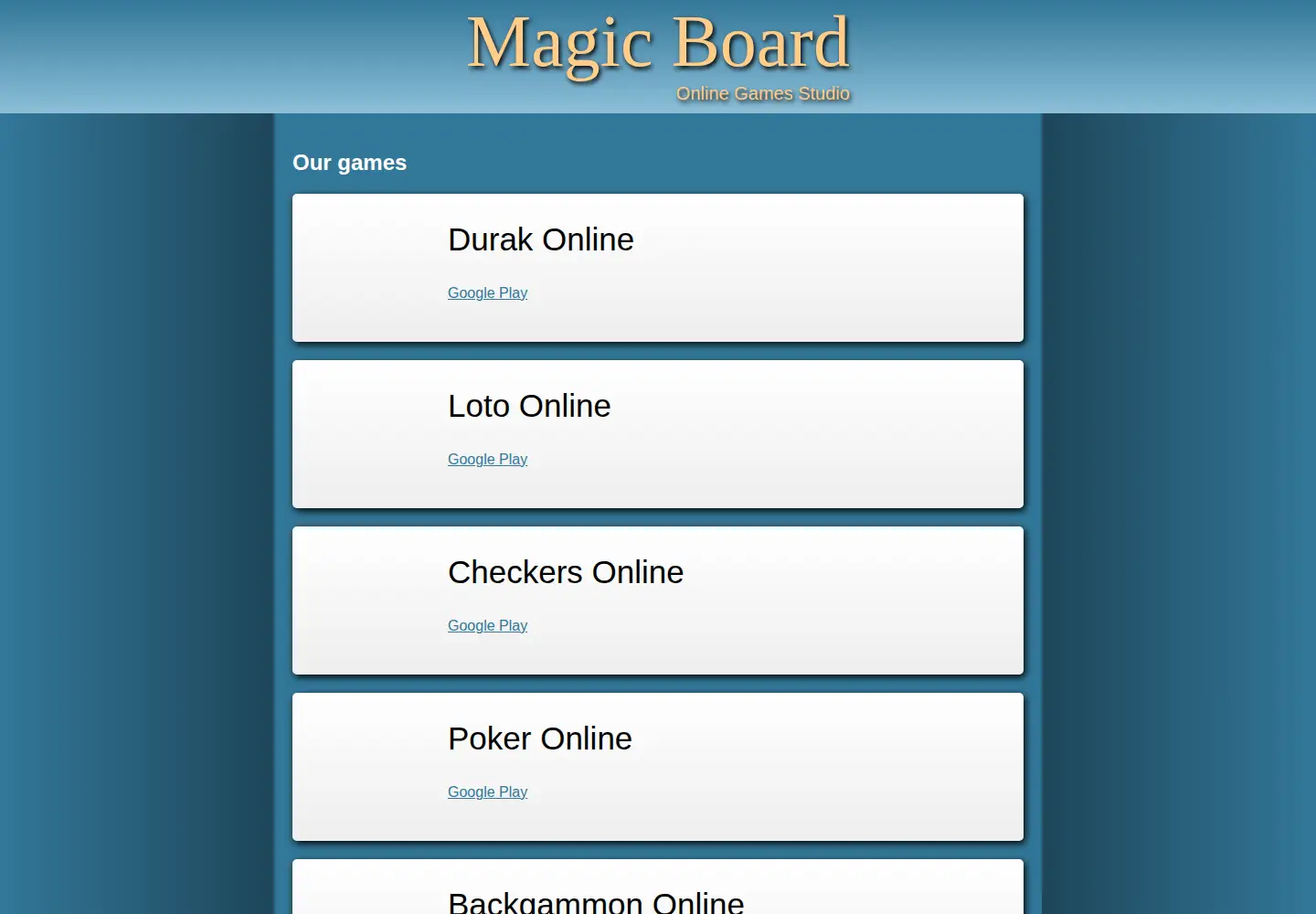 Captured homepage of magicboard.games in the current scan