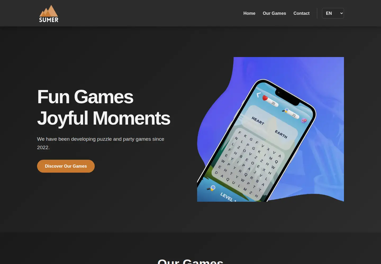 Captured homepage of sumer.games in the current scan