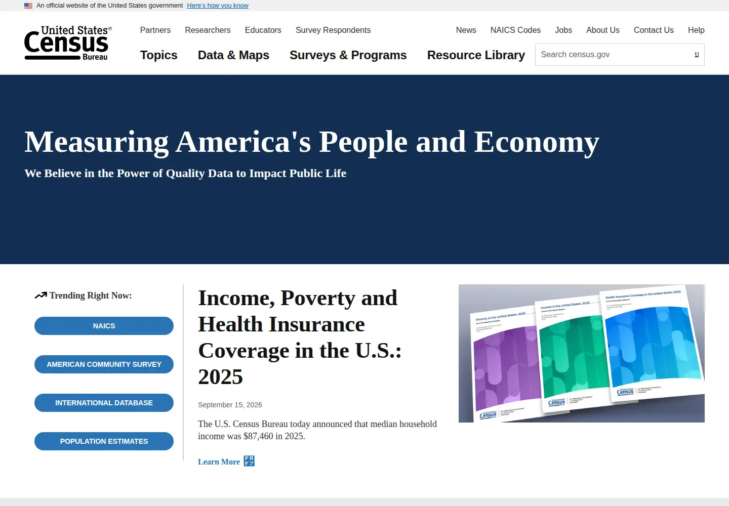Screenshot of census.gov