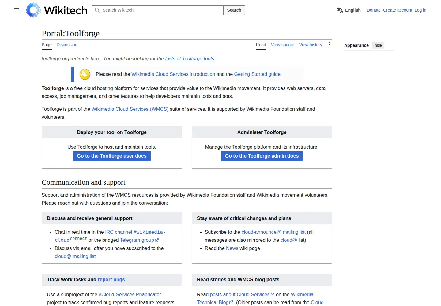 Screenshot of toolforge.org
