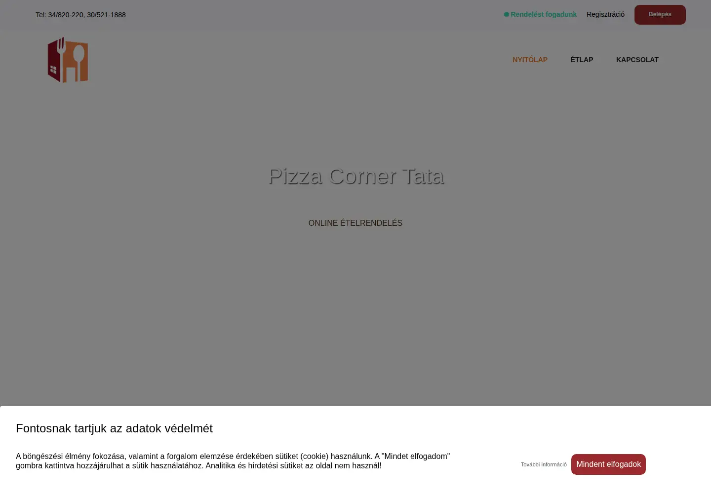 Captured homepage of pizzacornertata.hu in the current scan