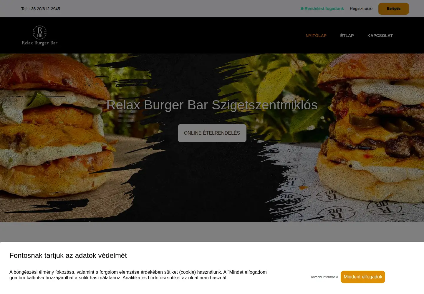 Captured homepage of relaxburger.hu in the current scan