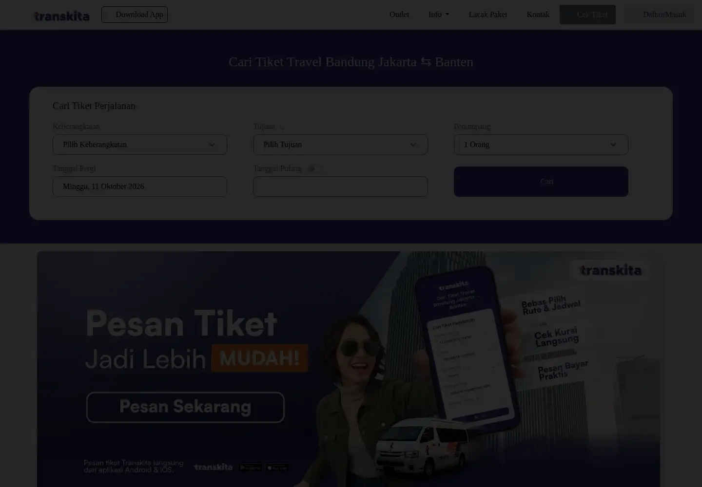 Screenshot of transkitashuttle.co.id