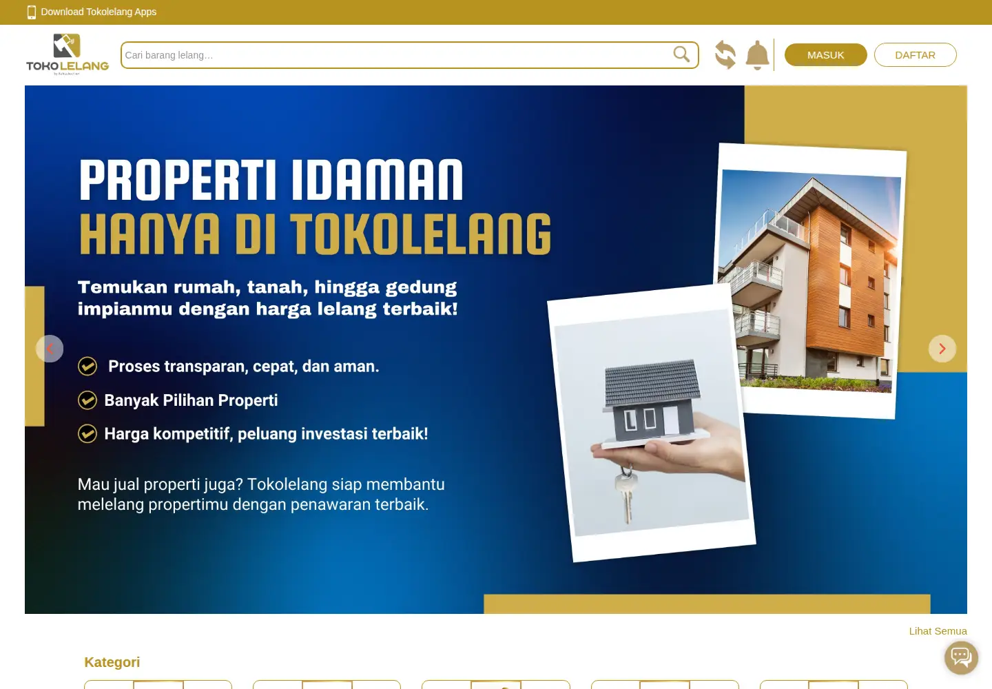 Captured homepage of tokolelang.id in the current scan