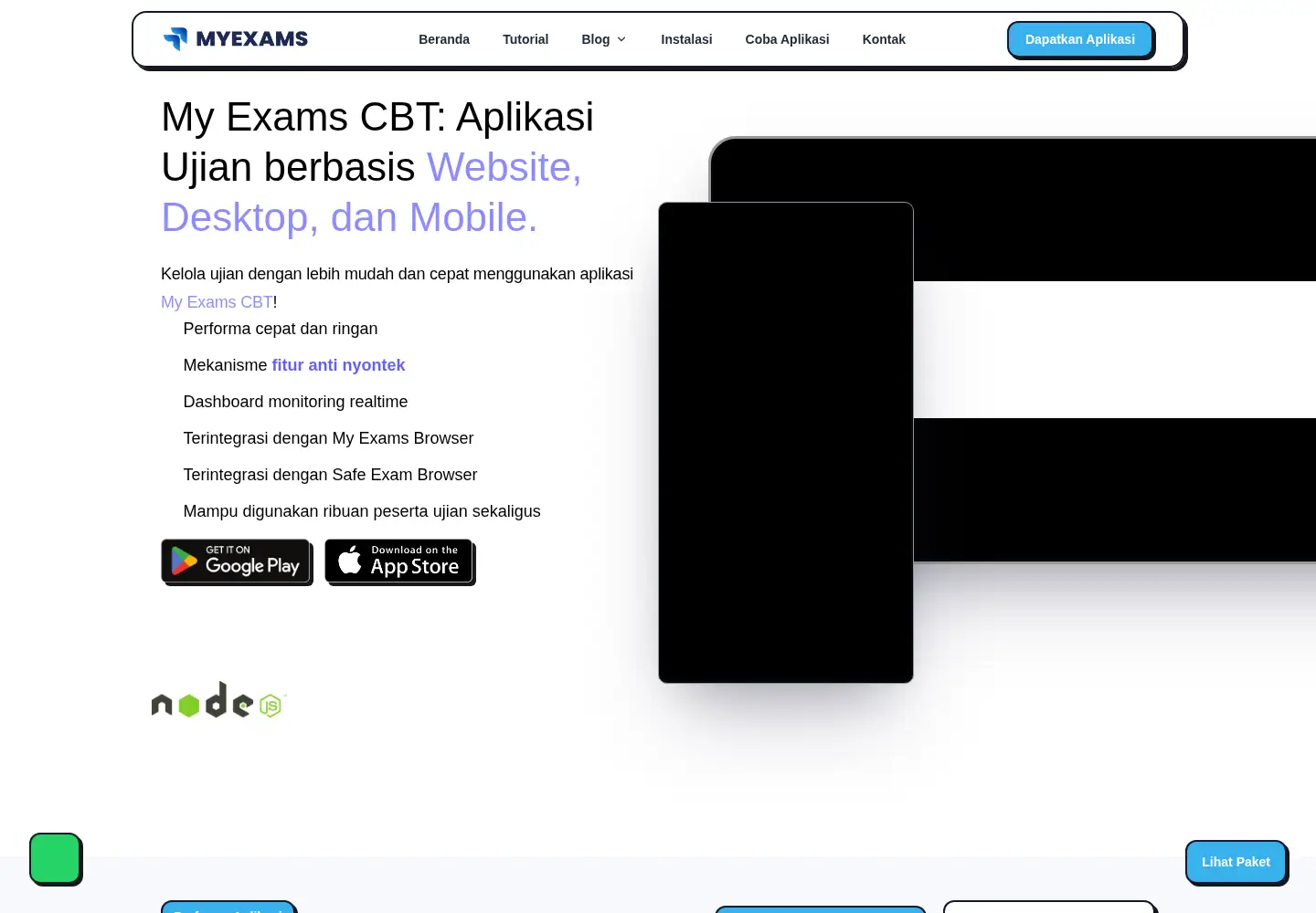 Captured homepage of myexams.web.id in the current scan