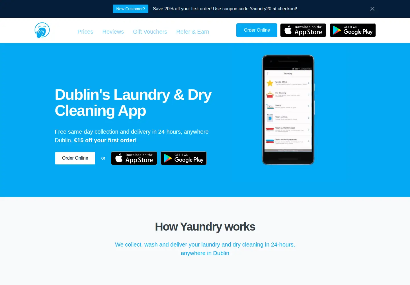 Captured homepage of yaundry.ie in the current scan