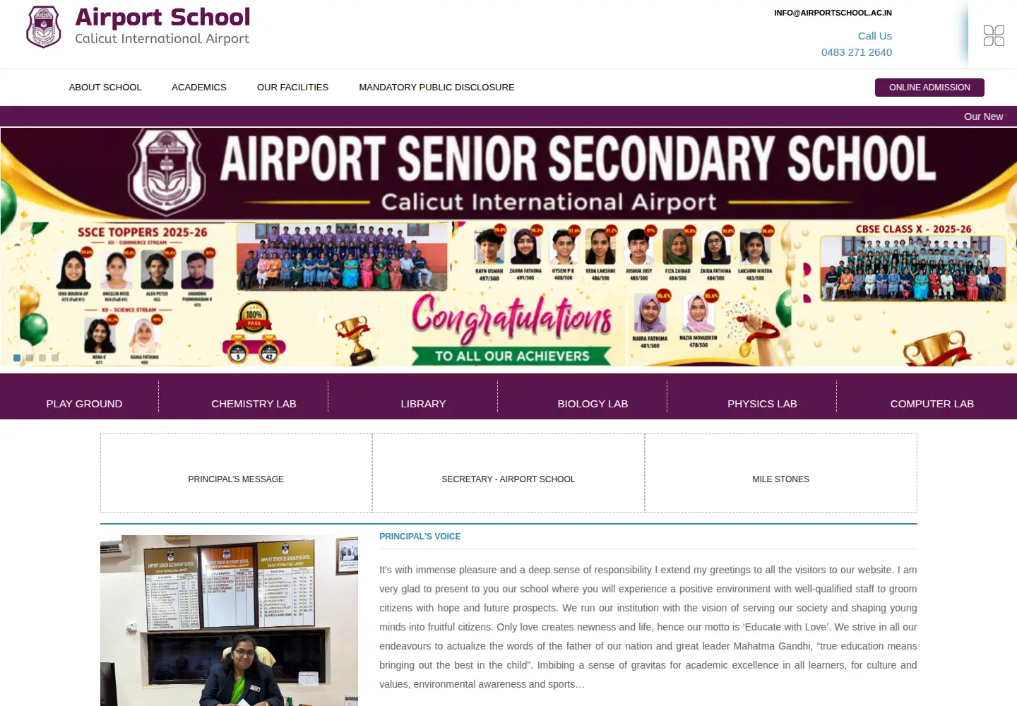 Captured homepage of airportschool.ac.in in the current scan